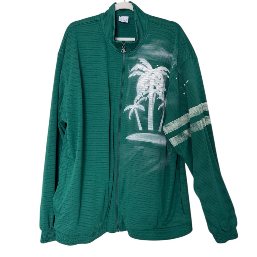 Champion Green Mesh Track Jacket featuring a palm tree graphic
